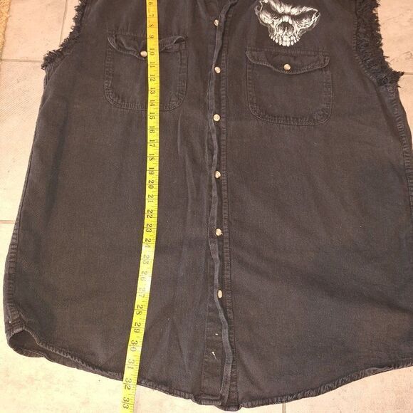 leeve Black Canyon Men’s Button Up Biker Style Cutoff Sleeve Winged Skuless 2xl - Picture 5 of 5